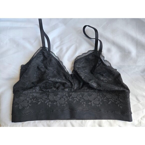 Victoria's Secret Other - VS floral lace unlined triangle bralette NEW Med Black